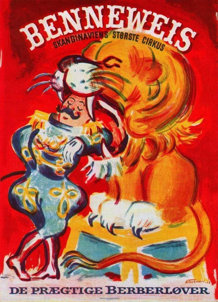 Poster for Circus Benneweis (Denmark). Artist, Erick Stockmarr. From Gebrauchsgraphik Nol 7, 1955. 