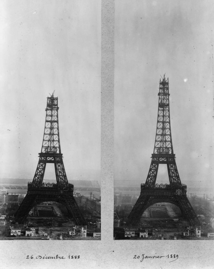 The Eiffel tower as it nears completion over the period from 26th December 1888 to 20th January 1889. (Photo by Henry Guttmann/Getty Images)