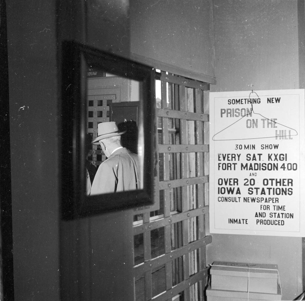 circa 1956: Robert L Feightner, Chief Surgeon at Iowa State Prison leaving the prison after a days work. (Photo by Evans/Three Lions/Getty Images)