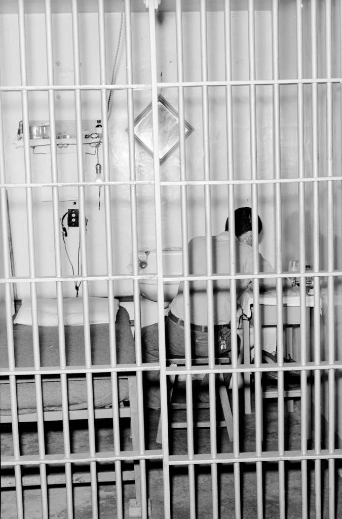 circa 1958: Prisoner Robert Jelinek in his cell at Fort Madison, Iowa State prison. (Photo by Three Lions/Getty Images)
