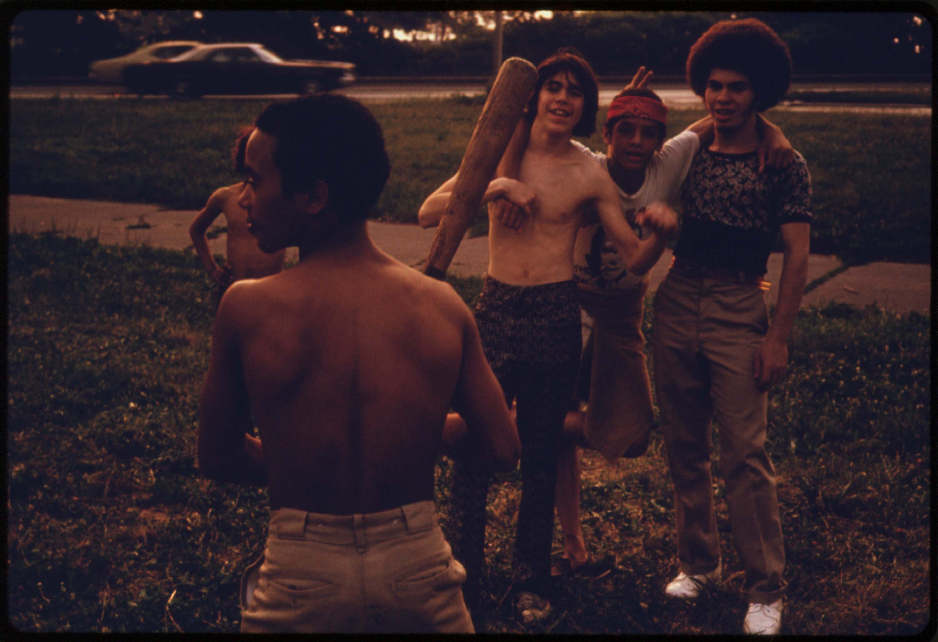 Puerto-Rican boys playing softball in Brooklyn's Hiland Park, July 1974.