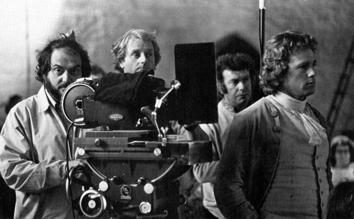 Stanley Kubrick and Ryan O’Neal on the set of Barry Lyndon, 1974