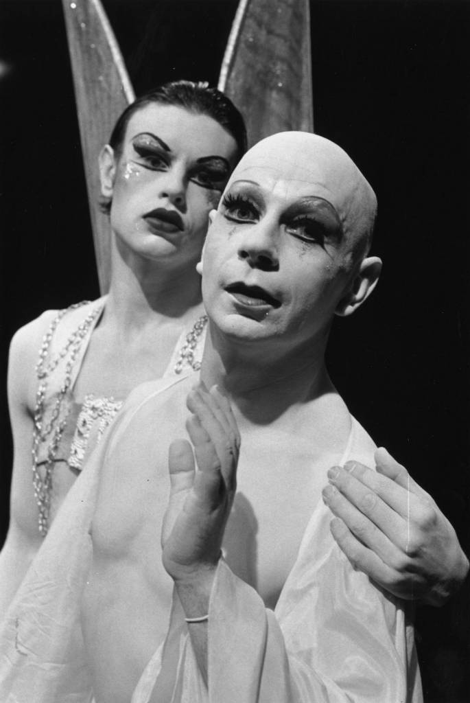 14th July 1975: Scottish mime artist and dancer Lindsay Kemp (foreground) and David Haughton appearing in the play 'Flowers'. (Photo by Ronit Schoen/Evening Standard/Getty Images)