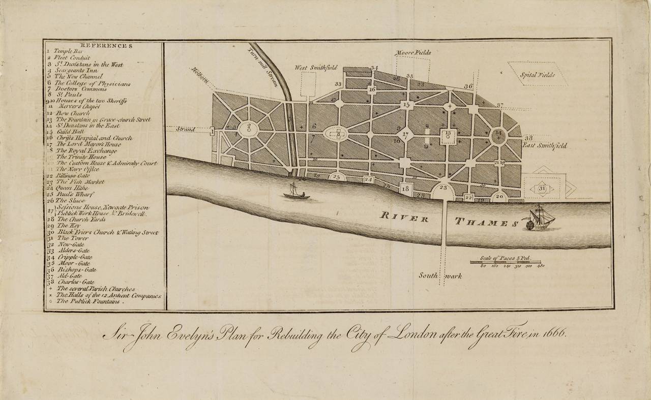 Writer John Evelyn’s plan for London. Illustration- RIBA