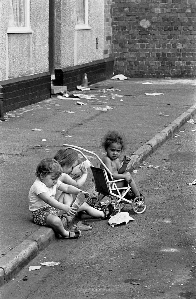 Children playing in the gutter, Winson Green 1971.