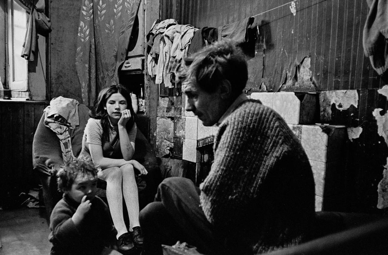 Father and children Gorbals tenement 1970