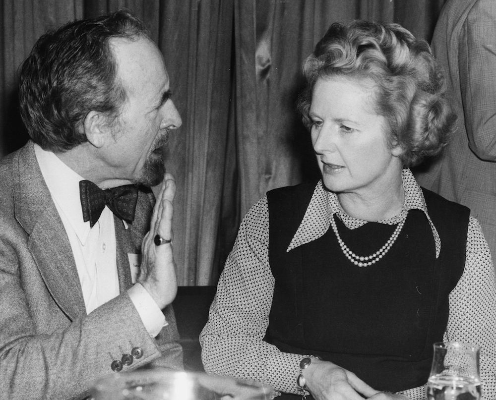 Leader of the Opposition Margaret Thatcher talking to Margaret Thatcher, leader of the Greater London Council, talking at the 'Save London' press conference at Barrington House, London, December 6th 1975. (Photo by Keystone/Hulton Archive/Getty Images)