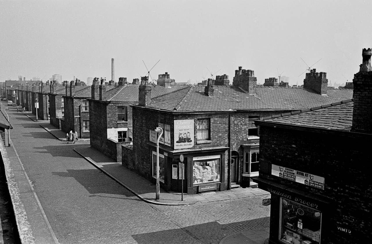 Street scene and corner shops Salford 1970 