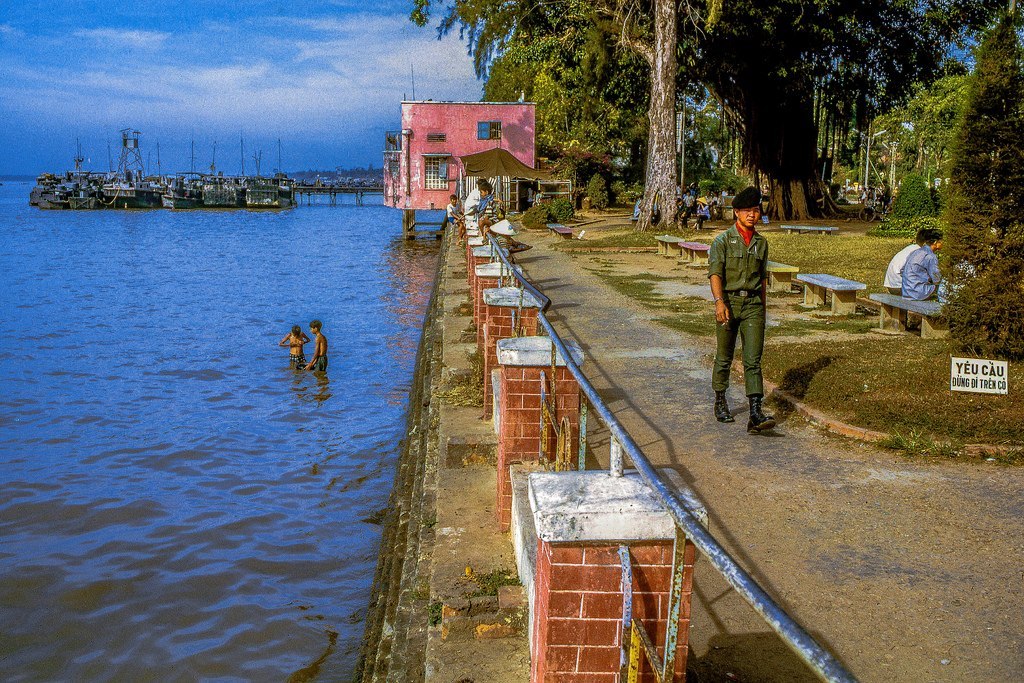 The public park fronting on the Mekong River at the southeast corner of My Tho. (Dinh Tuong Province, Vietnam, in the year 1969).