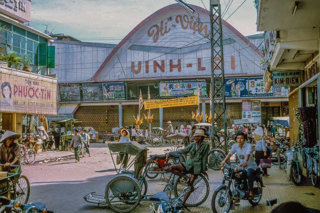 Shopping district in eastern My Tho (Dinh Tuong Province, Vietnam) in the year 1969.