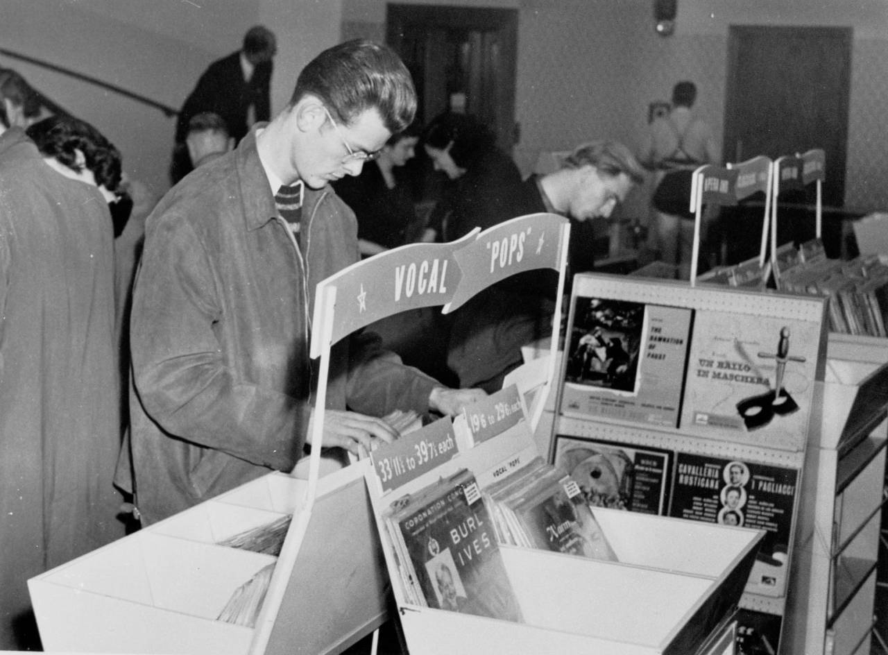 hmv 363 Oxford Street, London - Customer browsing records 1950s