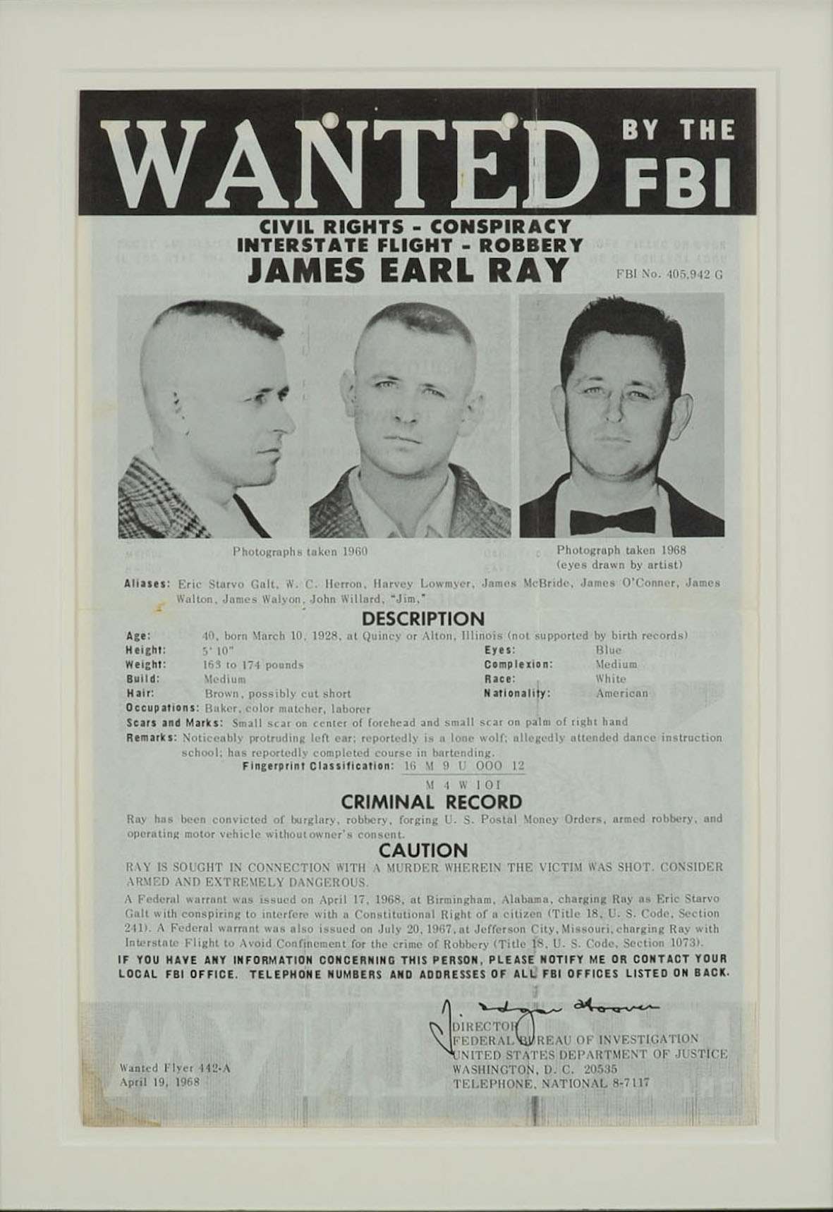 James Earl Ray Wanted poster