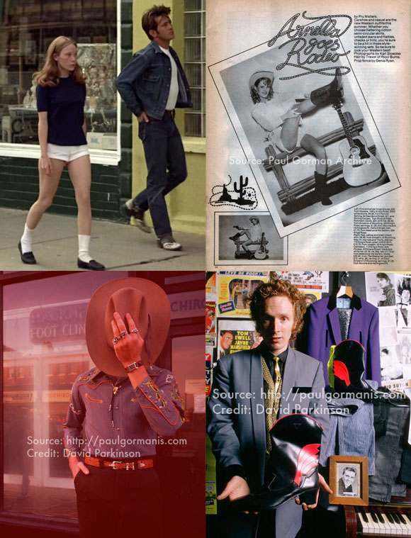 Clockwise from top left: Sissy Spacek and Martin Sheen, Badlands, 1973; Arnella Goes Rodeo, West One, 1974; Malcolm McLaren, January 1972; clothes from The Emperor Of Wyoming, 1973