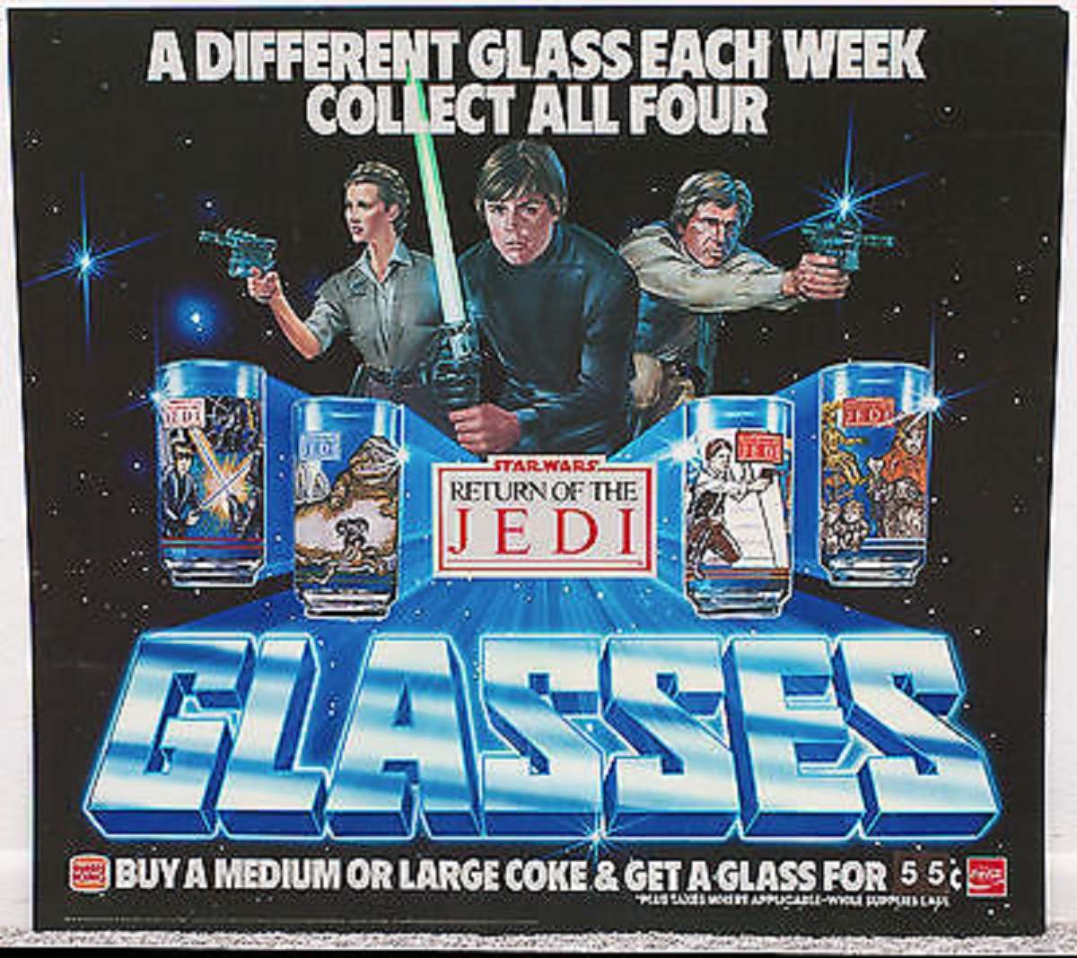 1980s Star Wars Burger King Coca Cola Glasses, CHOOSE YOUR FAVORITE,  Vintage 1980 Empire Strikes Back Movie, Boba Fett Gifts 