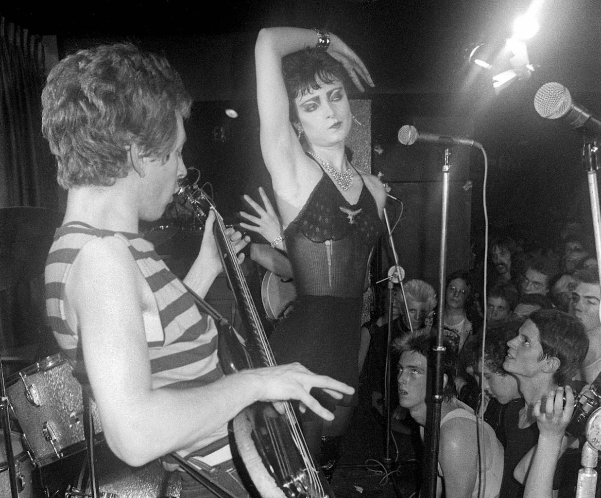 Mandatory Credit: Photo by Ray Stevenson/REX/Shutterstock (671388a) Siouxsie and the Banshees, Vortex Club, Wardour Street, London, Britain - 1977 - Steve Severin and Siouxsie Sioux Siouxsie and the Banshees
