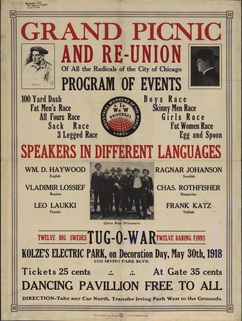 “Grand picnic and re-union of all the radicals of the city of Chicago” (1918), Industrial Workers of the World