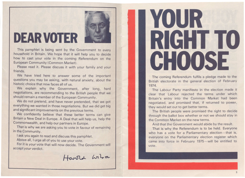 Labour Prime Minister fronted a pamphlet European referendum 1975