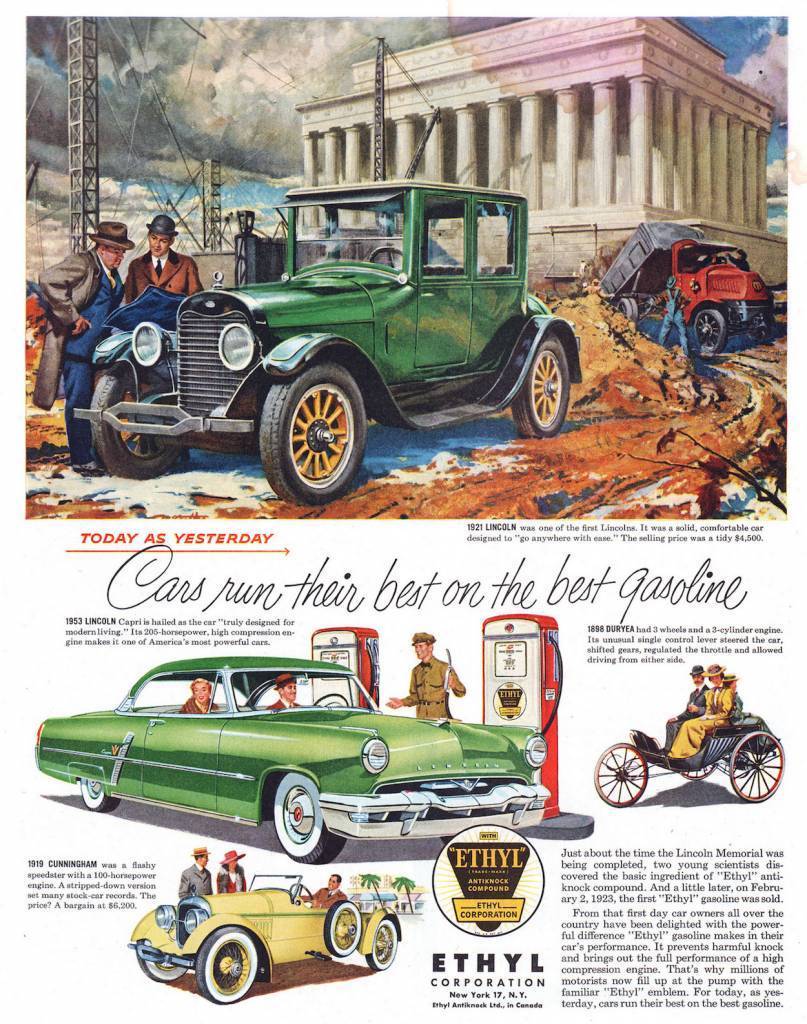 The car yesterday. Ethyl gasoline Corporation. Ретро реклама бензина. 1953 German Ford advertisement. Журнал Pump Vintage.