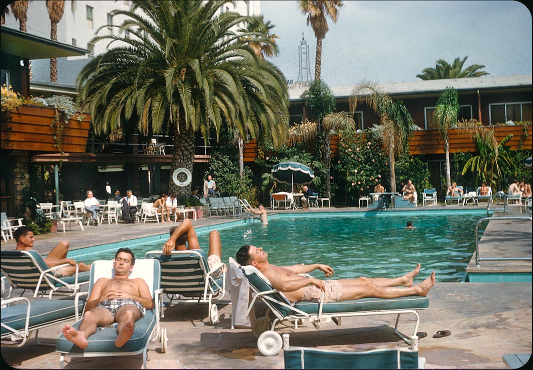 Hollywood Roosevelt Hotel Pool & Cabanas - 1956 Looks like a great place to spend your days tanning while waiting for that big part.