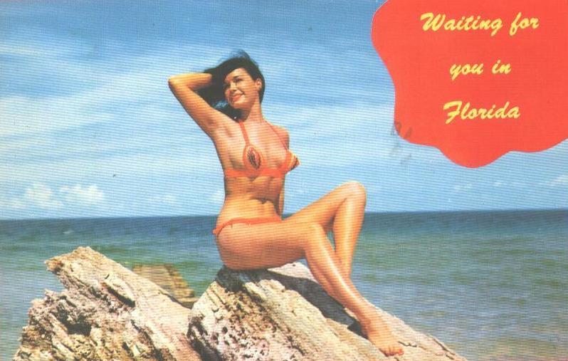 Florida postcard saucy 1950 1960s Bettie Page pin-up