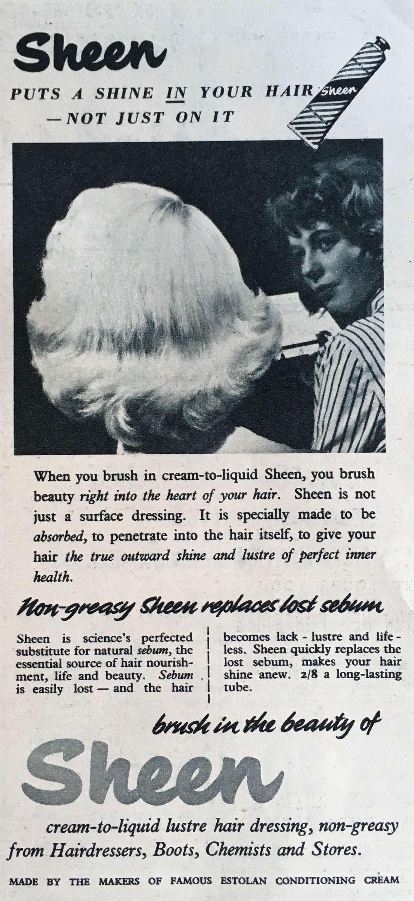 Sheen cream-to-liquid lustre hair dressing