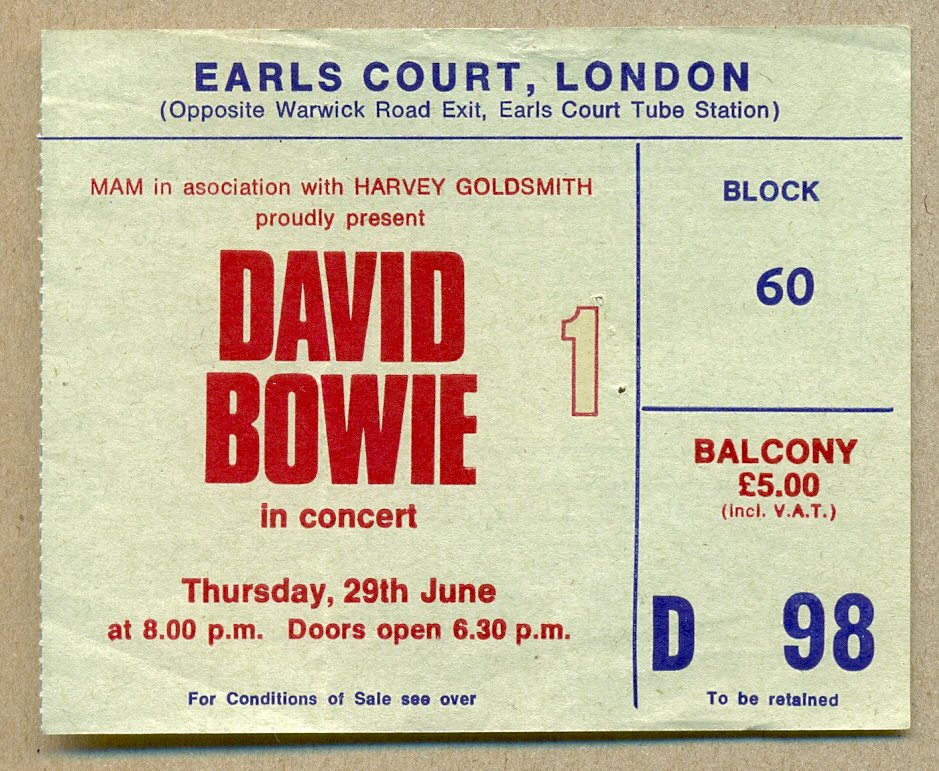 David Bowie played three concerts at Earls Court in 1978, on the 29 & 30 June, and on 01 July. These were the only London concerts he played in 1978 and I went to the first two shows at Earls Court, on 29 & 30 June.