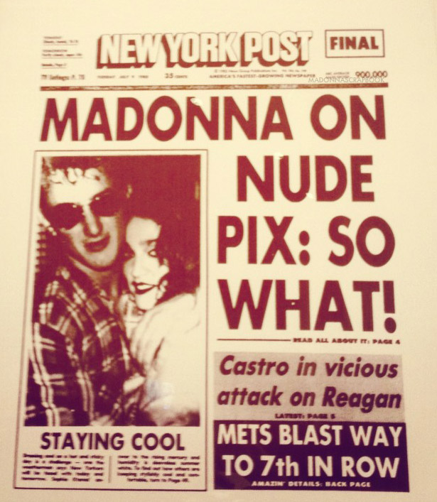 Andy Warhol and Keith Haring screen print of New York Post - Madonna on Nude Pix: SO WHAT!