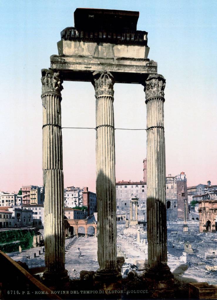 The ruins of the Temple of Castor and Pollux Rome autochrome