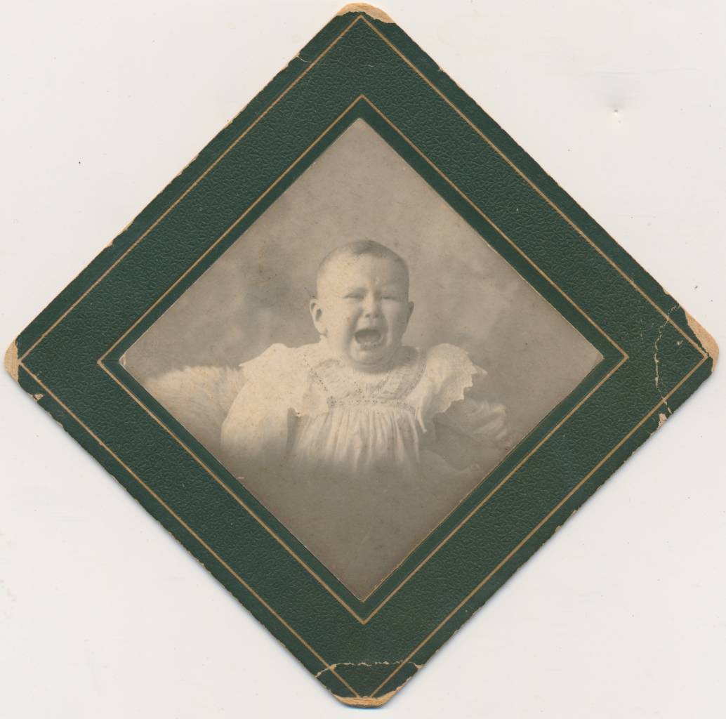 This young gentlemen needs no explanation. Information written on the back of the photo reports that he is "Willard K. Van Somebody [perhaps Gall or Gula], 1 year 1 mo. old." A different hand has recorded the date, October,, 1898. [The Wailing Baby]