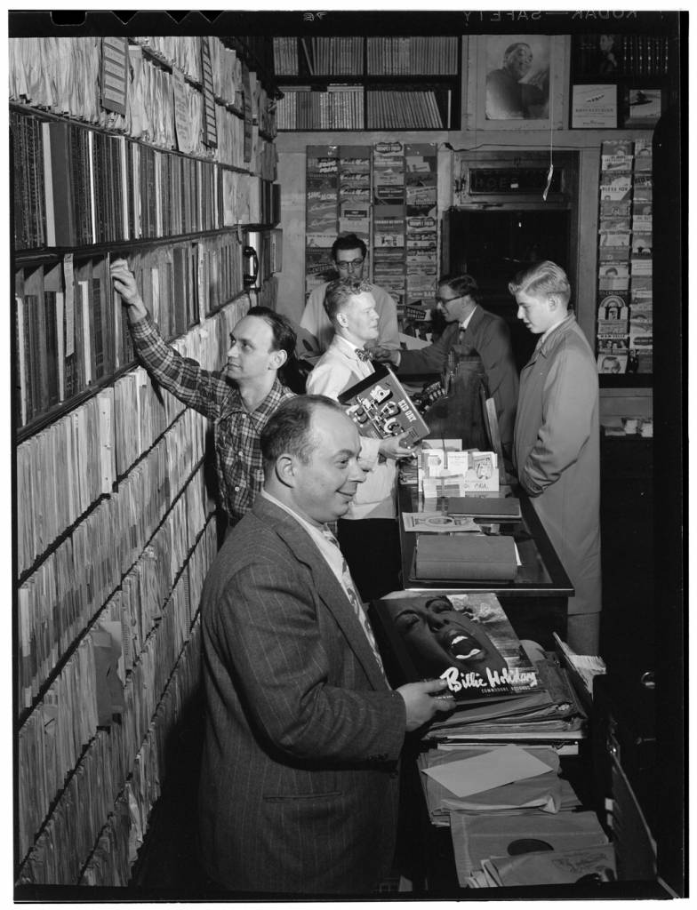 Portrait of Herbie Hill, Lou Blum, and Jack Crystal, Commodore Record Shop, New York, N.Y., ca. Aug. 1947