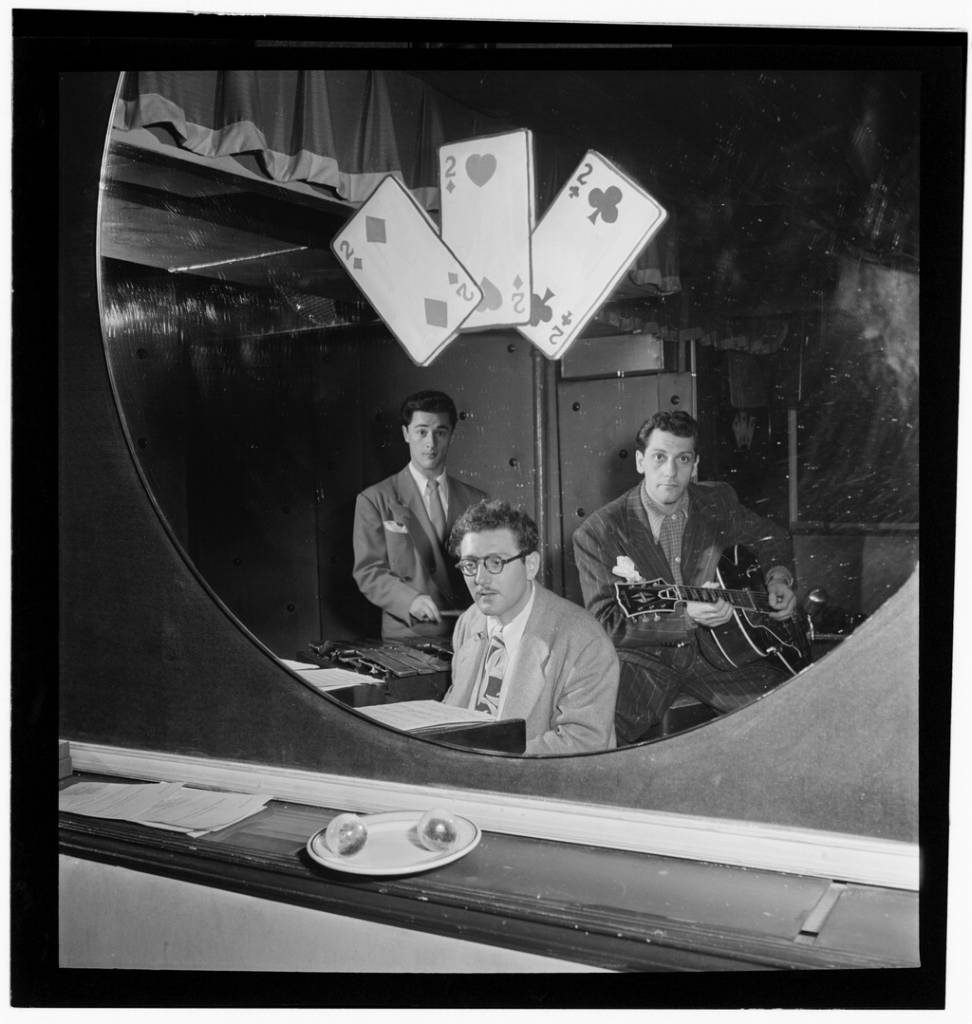 Portrait of Terry Gibbs, Harry Biss, and Bill (Buddy) De Arango, Three Deuces, New York, N.Y., ca. June 1947