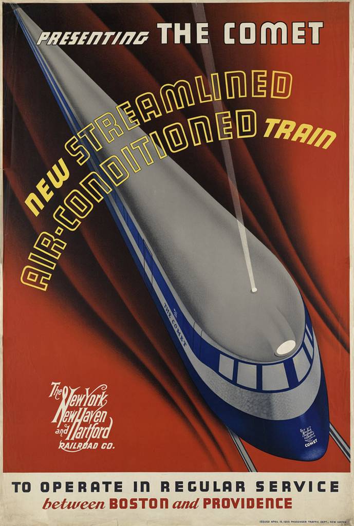 1935 Advertising Poster of The New York, New Haven and Harford Railroad Co named Presenting The Comet, New Streamlined Air-Conditioned Train
