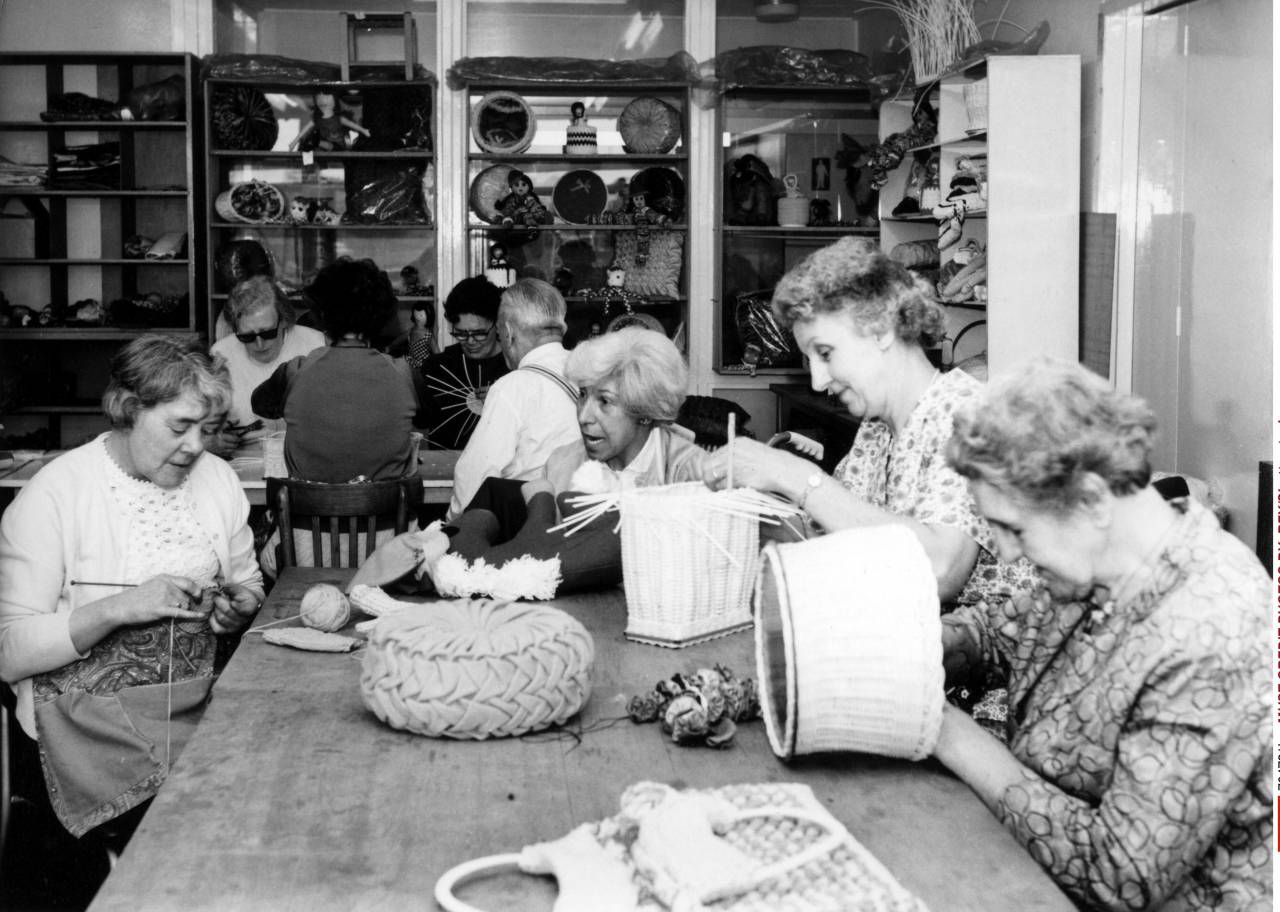 Elderly ladies doing knitting and basket weaving in a day centre Essex Social Services, Essex, Britain - 1970s