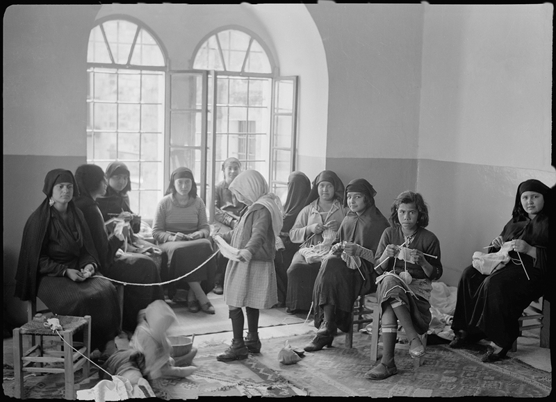Women’s Institute, Jerusalem, Arab women knitting in the Old City, c. 1939. 