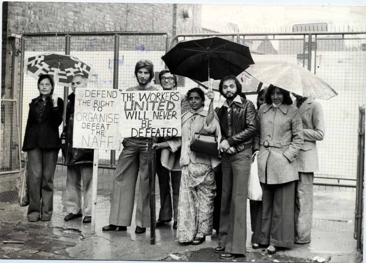 Strikers Stand Out In The Rain On Grunwick Picket Line In 1977.