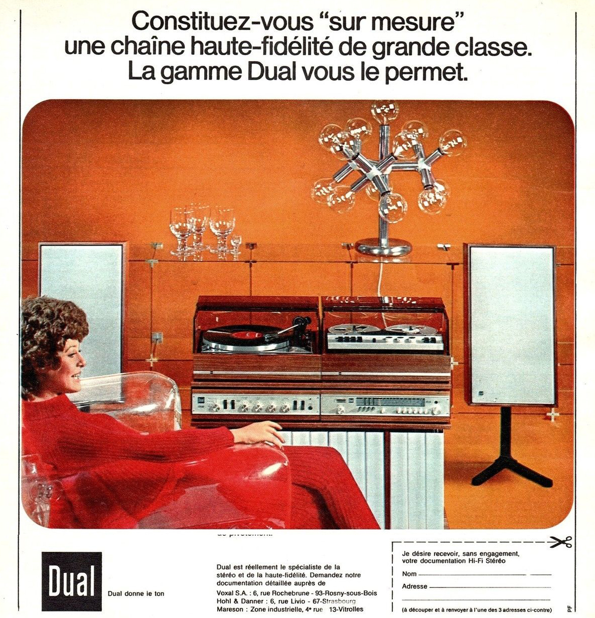 PUBLICITE DUAL CHAINE HAUTE FIDELITE HI FI DESIGN AD 1971 1