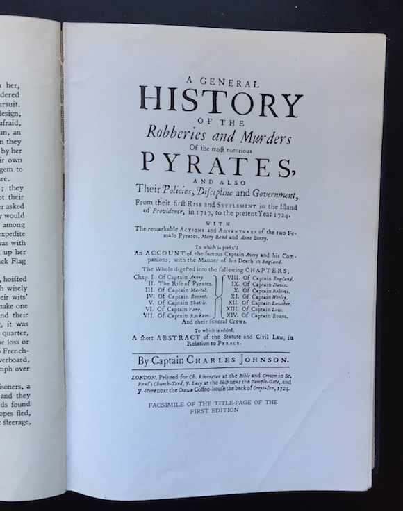 Facsimile of 1724 title page in the Routledge & Kegan Paul 1955 reprint A General History of Pyrates