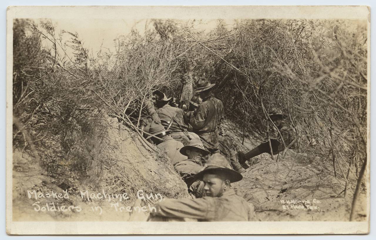 Masked Machine Gun Soldiers in Trench Title: Masked Machine Gun Soldiers in Trench Creator: Horne, Walter H., 1883-1921 Date: ca. 1916