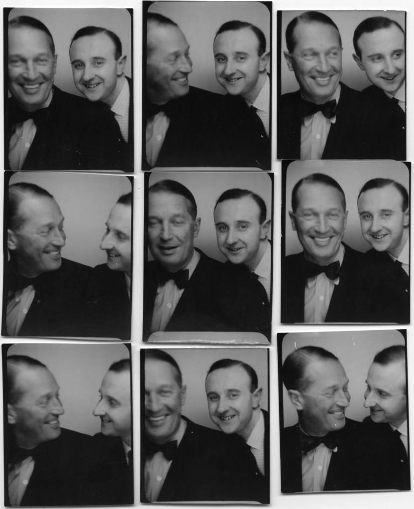 Le photographe Willy Michel (à droite) et Maurice Chevalier (1888-1972), chanteur d'opérette (Dédé - «...Dans la vie faut pas s'en faire...» -, Là-haut...) et de variétés (Valentine, Prosper, Ma pomme, Y a d’la joie...). Le 2 ou le 12 septembre 1938