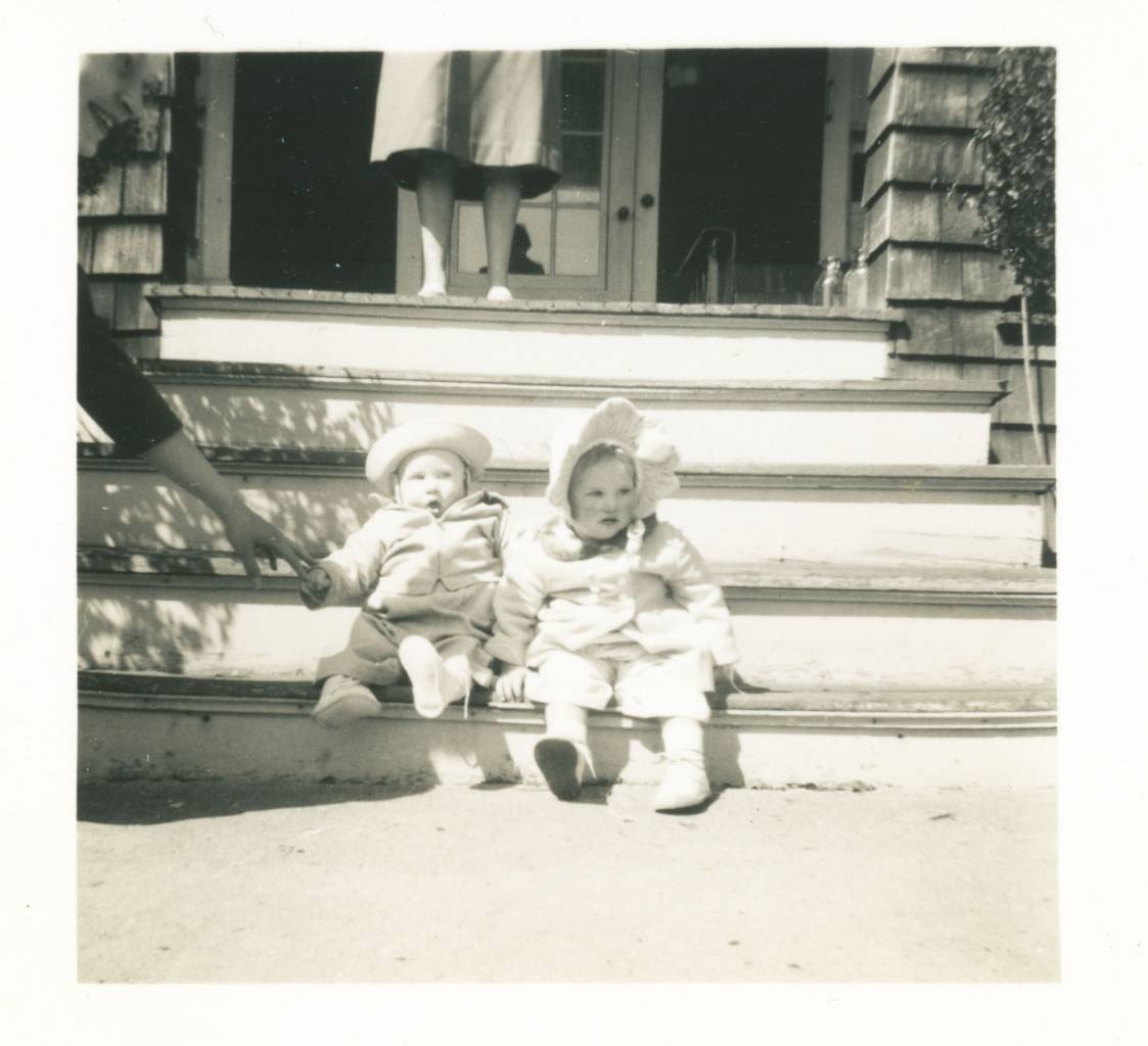 I think this is me (left) with my contemporary cousin Diane Polhemus with my mother (Margaret 'Peggy' Polhemus to the left and my father's mother, Nancy Polhemus above, maybe this is my father's parents' house at 1205 9th Ave, Neptune City, New Jersey, USA - I think 'Easter 1948' according to a note on the back of a similar pic written by my mother. [note: I used to think that after living in 'the shack' my father and his parents - perhaps with some help from my father and his brother's GI pay - moved into 'the bungalow' at 1224 9th Ave (where I remember my grandfather living with his sister Charlotte Polhemus when I was older) but these early photo reveal that for a time my father's parents lived at a 2 story house at 1205 9th Ave, Neptune City.]