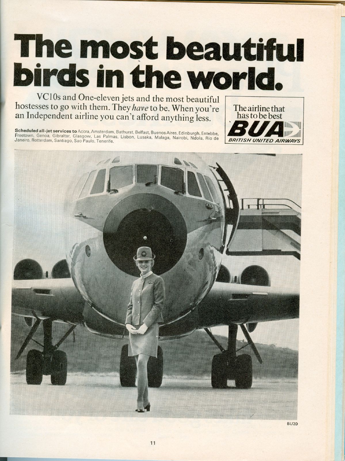 1969 BUA British United Airways Advert VC10 Stewardess - Flashbak
