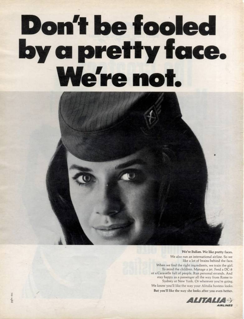 Don't be fooled by a pretty face. We're Not. Alitalia May 1965