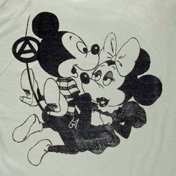 McLaren’s adapted version for Seditionaries, with added genitalia and encircled Anarchy ‘A’ on Mickey Mouse’s ea