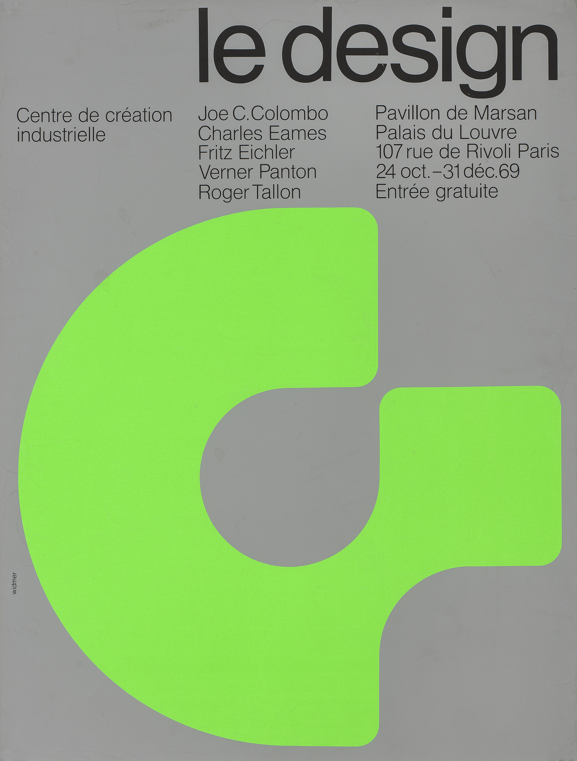 Charles Eames Poster The Design. 24 October to 31 December 1969 »Jean Widmer 1969. Paper, color screen printing. Sponsored by the Industrial Design Center