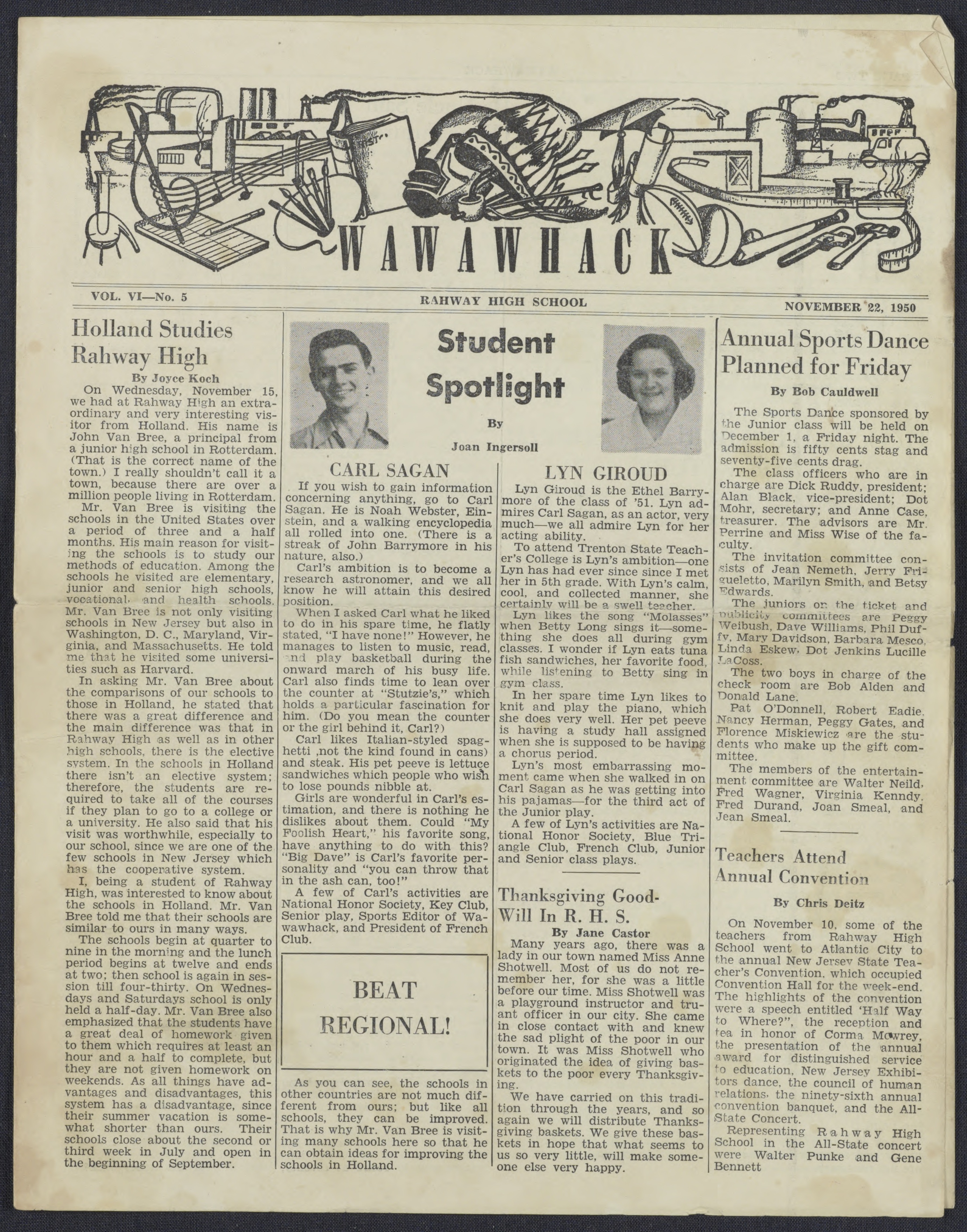 Wawawhack, the Rahway High School student newspaper, Vol. VI, No. 5.