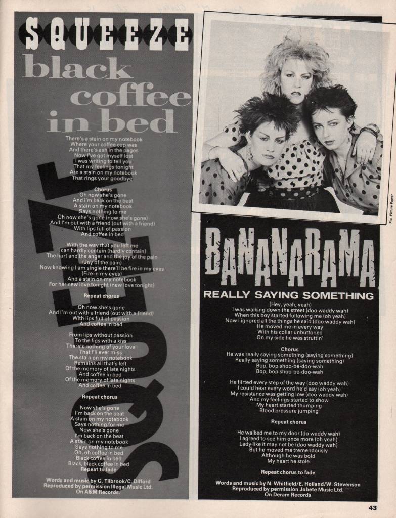 Bananarama lyrics Really Saying Something 1982