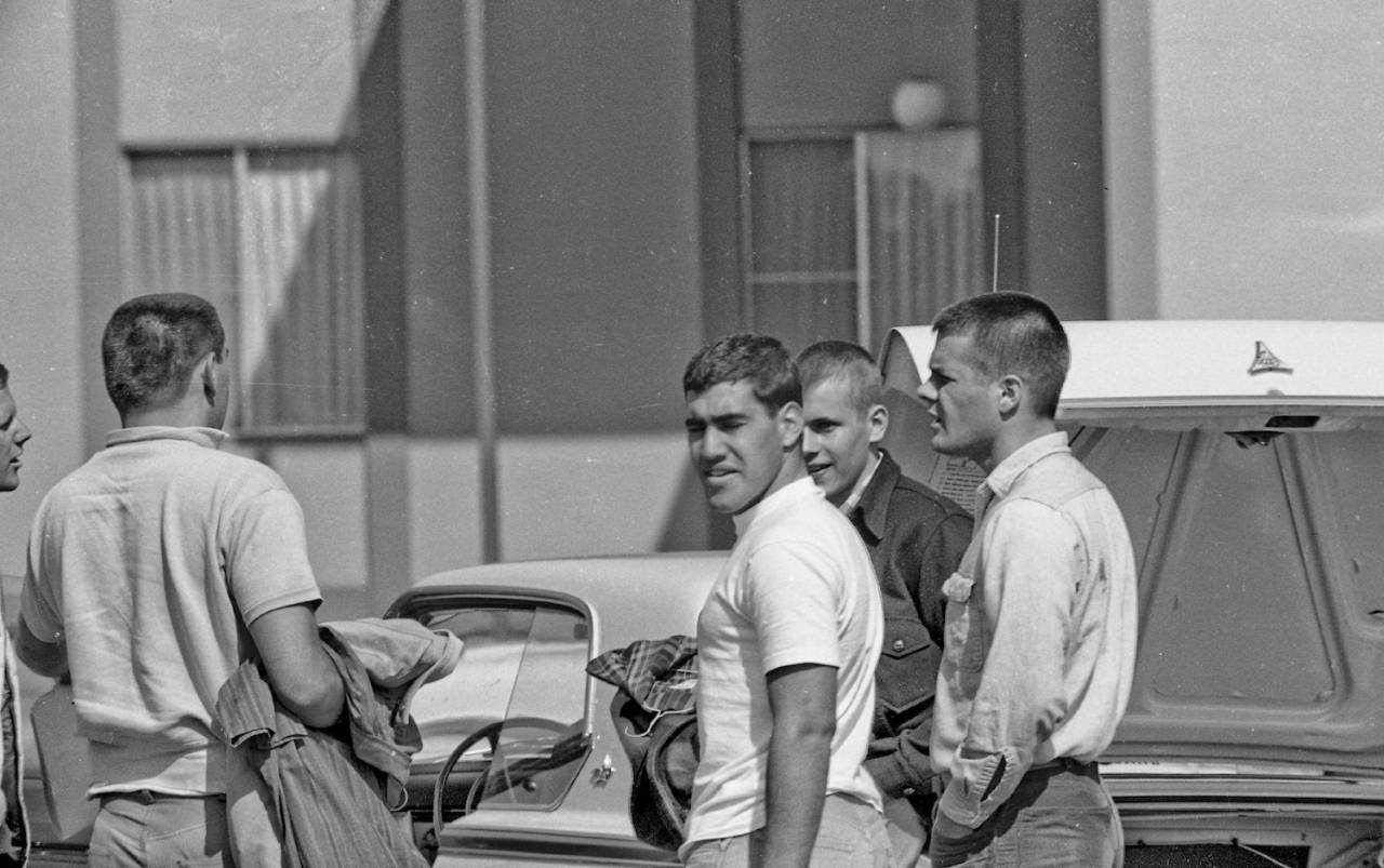 Hanging around at the dorm parking lot circa 1967, Fresno State College