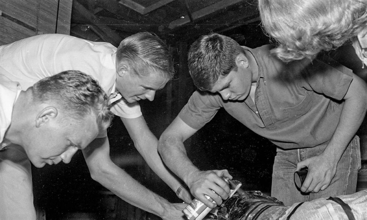 Fall 1966, Homecoming Parade Float Building, Fresno State College