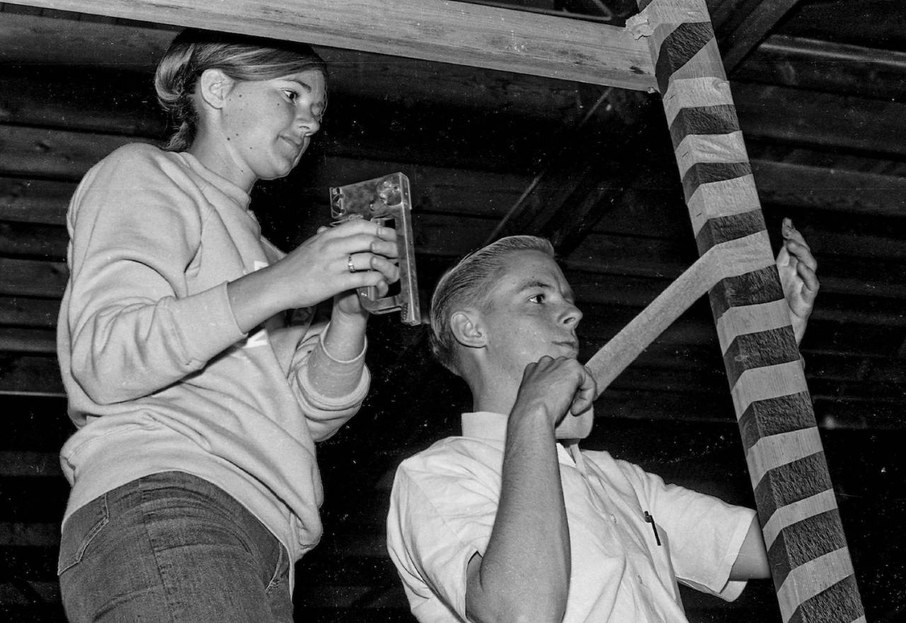 Fall 1966, Homecoming Parade Float Building, Fresno State College