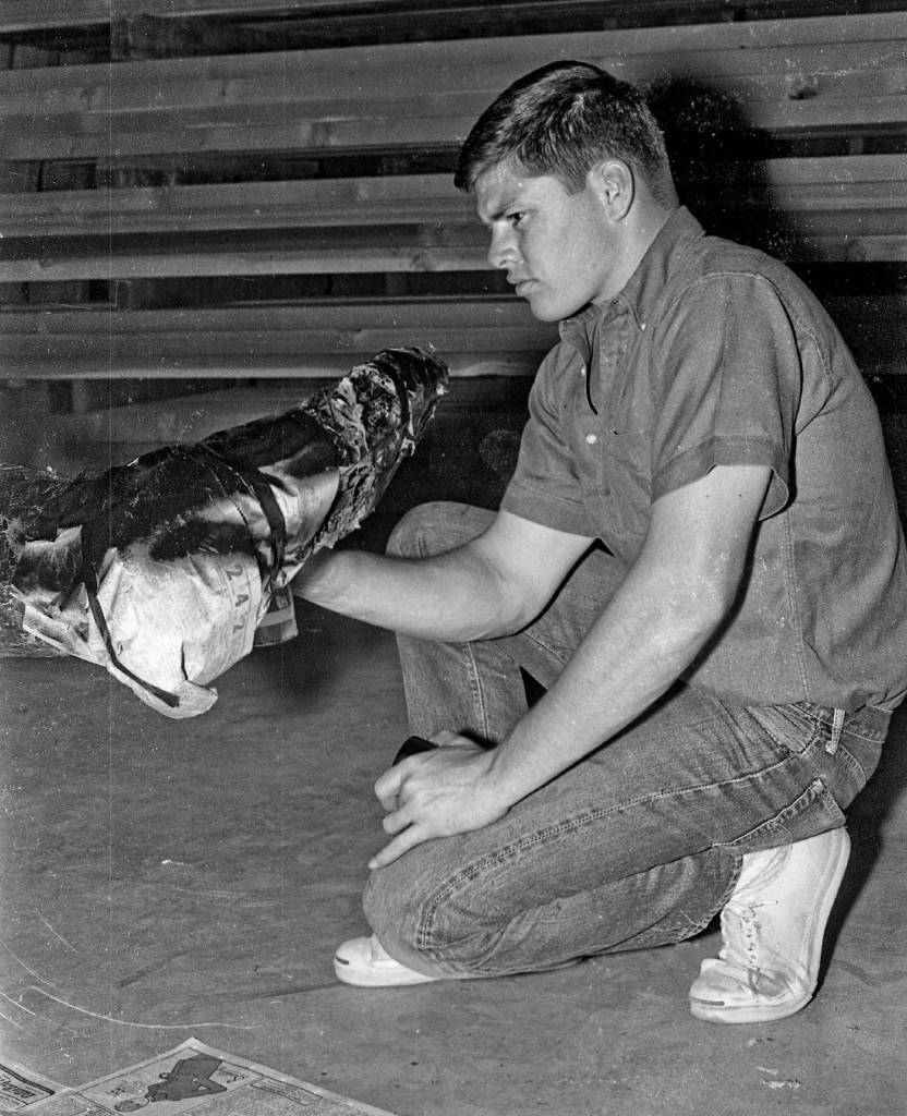 Fall 1966, Homecoming Parade Float Building, Fresno State College